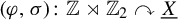 left parenthesis phi comma sigma right parenthesis colon double struck upper Z right normal factor semidirect product double struck upper Z 2 clockwise top semicircle arrow upper X underbar