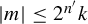 StartAbsoluteValue m EndAbsoluteValue less than or equals 2 Superscript n prime Baseline k
