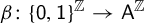 beta colon left brace sans serif 0 comma sans serif 1 right brace Superscript double struck upper Z Baseline right arrow sans serif upper A Superscript double struck upper Z