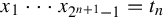 x 1 midline horizontal ellipsis x Subscript 2 Sub Superscript n plus 1 Subscript minus 1 Baseline equals t Subscript n Baseline