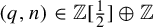 left parenthesis q comma n right parenthesis element of double struck upper Z left bracket one half right bracket circled plus double struck upper Z