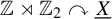 double struck upper Z right normal factor semidirect product double struck upper Z 2 clockwise top semicircle arrow upper X underbar