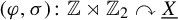 left parenthesis phi comma sigma right parenthesis colon double struck upper Z right normal factor semidirect product double struck upper Z 2 clockwise top semicircle arrow upper X underbar