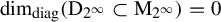 dimension Subscript diag Baseline left parenthesis normal upper D Subscript 2 Sub Superscript infinity Subscript Baseline subset of normal upper M Subscript 2 Sub Superscript infinity Subscript Baseline right parenthesis equals 0