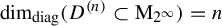 dimension Subscript diag Baseline left parenthesis upper D Superscript left parenthesis n right parenthesis Baseline subset of normal upper M Subscript 2 Sub Superscript infinity Subscript Baseline right parenthesis equals n