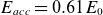 upper E Subscript a c c Baseline equals 0.61 upper E 0