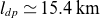 l Subscript d p Baseline asymptotically equals 15.4 normal k normal m