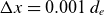 normal upper Delta x equals 0.001 d Subscript e