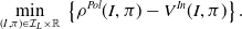 min Underscript left parenthesis upper I comma pi right parenthesis element of script upper I Subscript upper L Baseline times double struck upper R Endscripts left brace rho Superscript upper P o l Baseline left parenthesis upper I comma pi right parenthesis minus upper V Superscript upper I n Baseline left parenthesis upper I comma pi right parenthesis right brace period