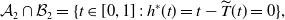 script upper A 2 intersection script upper B 2 equals StartSet t element of left bracket 0 comma 1 right bracket colon h Superscript asterisk Baseline left parenthesis t right parenthesis equals t minus ModifyingAbove upper T With tilde left parenthesis t right parenthesis equals 0 EndSet comma