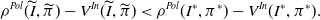 rho Superscript upper P o l Baseline left parenthesis upper I overtilde comma pi overtilde right parenthesis minus upper V Superscript upper I n Baseline left parenthesis upper I overtilde comma pi overtilde right parenthesis less than rho Superscript upper P o l Baseline left parenthesis upper I Superscript asterisk Baseline comma pi Superscript asterisk Baseline right parenthesis minus upper V Superscript upper I n Baseline left parenthesis upper I Superscript asterisk Baseline comma pi Superscript asterisk Baseline right parenthesis period