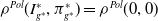 rho Superscript upper P o l Baseline left parenthesis upper I Subscript g Sub Superscript asterisk Subscript Superscript asterisk Baseline comma pi Subscript g Sub Superscript asterisk Subscript Superscript asterisk Baseline right parenthesis equals rho Superscript upper P o l Baseline left parenthesis 0 comma 0 right parenthesis