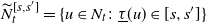 upper N overtilde Subscript t Superscript left bracket s comma s Super Superscript prime Superscript right bracket Baseline equals StartSet u element of upper N Subscript t Baseline colon ModifyingBelow tau With bar left parenthesis u right parenthesis element of left bracket s comma s Superscript prime Baseline right bracket EndSet