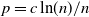 p equals c ln left parenthesis n right parenthesis divided by n