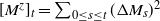 left bracket upper M Superscript bold italic z Baseline right bracket Subscript t Baseline equals sigma summation Underscript 0 less than or equals s less than or equals t Endscripts left parenthesis normal upper Delta upper M Subscript s Baseline right parenthesis squared