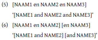 An equation showing two formats for combining names with optional inclusion of a third name.