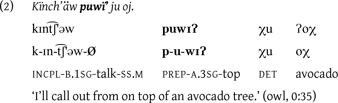 An equation with linguistic notation and translation.