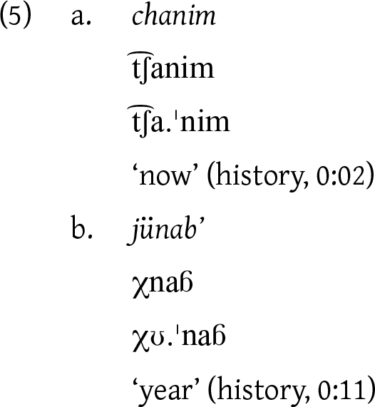 Text examples in a linguistic study.