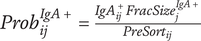 upper P r o b Subscript i j Superscript upper I g upper A plus Baseline equals StartFraction upper I g upper A Subscript i j Superscript plus Baseline upper F r a c upper S i z e Subscript j Superscript upper I g upper A plus Baseline Over upper P r e upper S o r t Subscript i j Baseline EndFraction