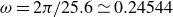 omega equals 2 pi divided by 25.6 asymptotically equals 0.24544