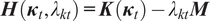 upper H left parenthesis kappa t comma lamda kt right parenthesis equals upper K left parenthesis kappa t right parenthesis minus lamda ktM