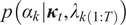 p left parenthesis alpha k vertical bar kappa t comma lamda k left parenthesis 1 colon upper T right parenthesis right parenthesis