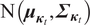 upper N left parenthesis mu kappa t comma upper Sigma kappa t right parenthesis