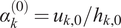 alpha k left parenthesis 0 right parenthesis equals uk comma 0 slash hk comma 0