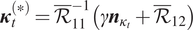 kappa t left parenthesis asterisk right parenthesis equals upper R quotation dash 11 minus 1 left parenthesis gamma n kappa t plus upper R quotation dash 12 right parenthesis