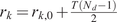 rk equals rk comma 0 plus upper T left parenthesis Nd minus 1 right parenthesis 2