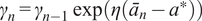 gamma n equals gamma n minus 1 exp of left parenthesis eta left parenthesis a bar n minus a asterisk right parenthesis right parenthesis