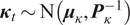 kappa t tilde upper N left parenthesis mu kappa comma upper P kappa minus 1 right parenthesis