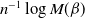 n Superscript negative 1 Baseline log upper M left parenthesis beta right parenthesis