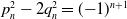 p Subscript n Superscript 2 Baseline minus 2 q Subscript n Superscript 2 Baseline equals left parenthesis negative 1 right parenthesis Superscript n plus 1