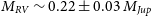 upper M Subscript normal upper R normal upper V Baseline tilde 0.22 plus or minus 0.03 upper M Subscript normal upper J normal u normal p Baseline