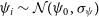 psi Subscript i Baseline tilde script upper N left parenthesis psi 0 comma sigma Subscript psi Baseline right parenthesis