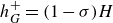 h Subscript upper G Superscript plus Baseline equals left parenthesis 1 minus sigma right parenthesis upper H