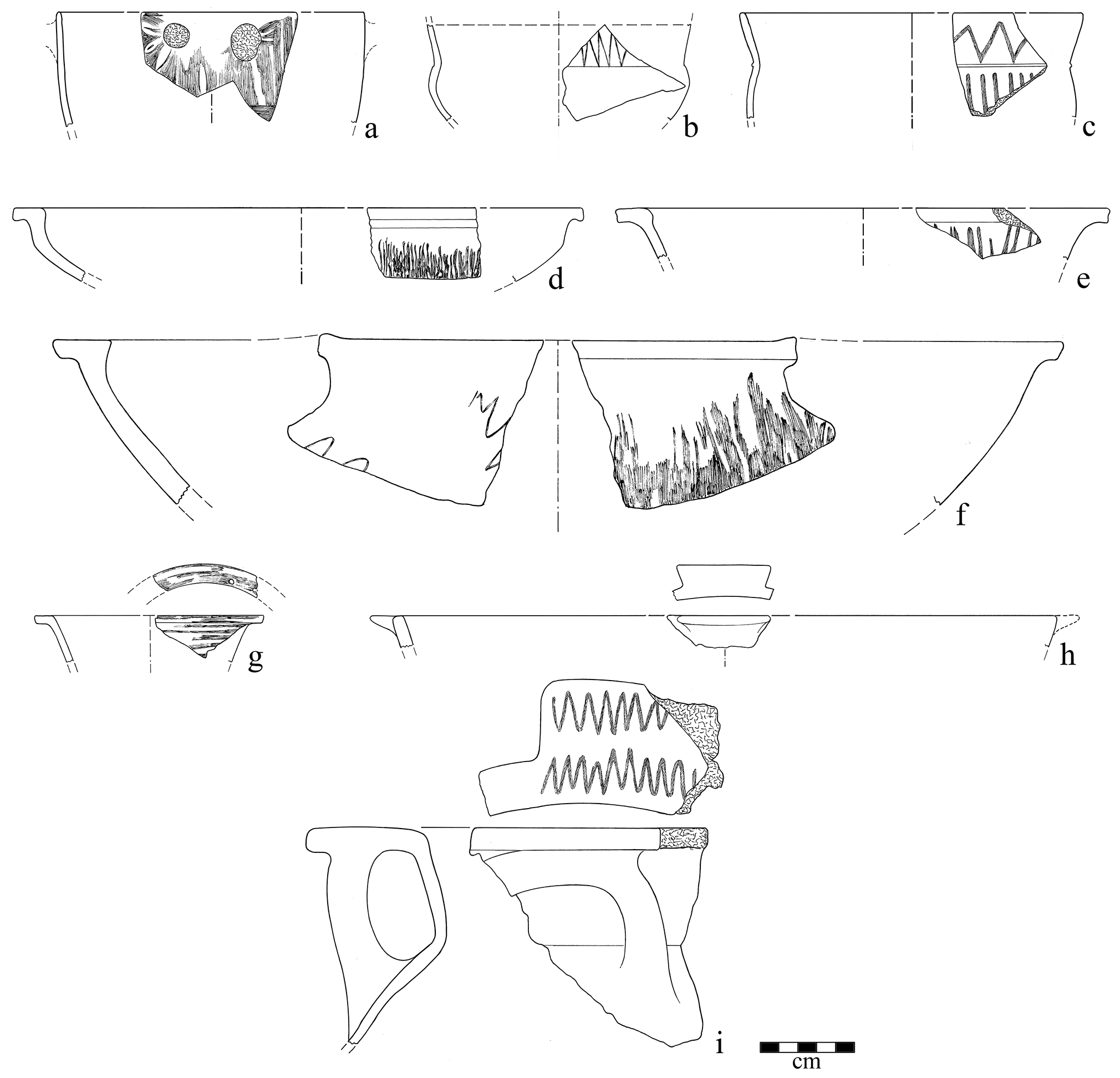 An illustration of various ancient pottery vessels from the Archaic phases of the Sindos settlement in central Macedonia.