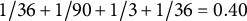 1 divided by 36 plus 1 divided by 90 plus 1 divided by 3 plus 1 divided by 36 equals 0.40