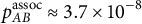 p Subscript upper A upper B Superscript assoc Baseline almost equals 3.7 times 10 Superscript negative 8