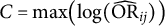 upper C equals max left parenthesis log left parenthesis ModifyingAbove upper O upper R With caret Subscript i j Baseline right parenthesis right parenthesis