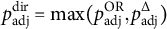 p Subscript adj Superscript dir Baseline equals max left parenthesis p Subscript adj Superscript OR Baseline comma p Subscript adj Superscript normal upper Delta Baseline right parenthesis