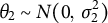 theta 2 tilde upper N left parenthesis 0 comma sigma 2 squared right parenthesis