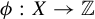 phi colon upper X right arrow double struck upper Z