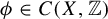 phi element of upper C left parenthesis upper X comma double struck upper Z right parenthesis