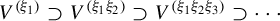 upper V Superscript left parenthesis xi 1 right parenthesis Baseline superset of upper V Superscript left parenthesis xi 1 xi 2 right parenthesis Baseline superset of upper V Superscript left parenthesis xi 1 xi 2 xi 3 right parenthesis Baseline superset of midline horizontal ellipsis