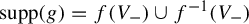 supp left parenthesis g right parenthesis equals f left parenthesis upper V Subscript minus Baseline right parenthesis union f Superscript negative 1 Baseline left parenthesis upper V Subscript minus Baseline right parenthesis