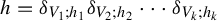h equals delta Subscript upper V 1 semicolon h 1 Baseline delta Subscript upper V 2 semicolon h 2 Baseline midline horizontal ellipsis delta Subscript upper V Sub Subscript k Subscript semicolon h Sub Subscript k Subscript Baseline