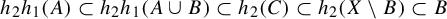 h 2 h 1 left parenthesis upper A right parenthesis subset of h 2 h 1 left parenthesis upper A union upper B right parenthesis subset of h 2 left parenthesis upper C right parenthesis subset of h 2 left parenthesis upper X minus upper B right parenthesis subset of upper B