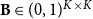 bold upper B element of left parenthesis 0 comma 1 right parenthesis Superscript upper K times upper K